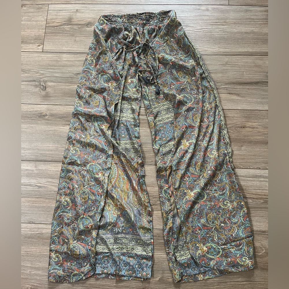 Wide Leg Paisley Print Lounge Pants - Multi